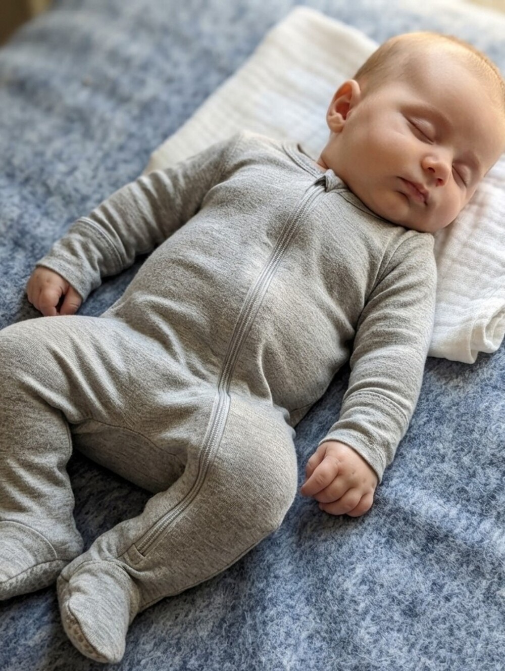 Suzel 6-9M Gray Zip-Up Baby Onesie